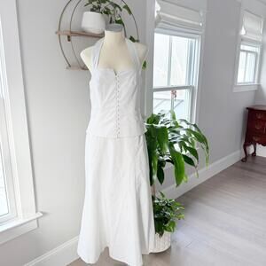 BHLDN Anthropologie White Cotton Halter Midi Dress Set - Button Front - Medium